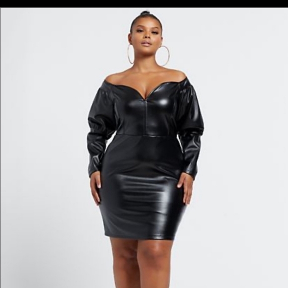 FTF Dresses & Skirts - * FTF FAUX LEATHER BODYCON, off SHOULDERS  XL